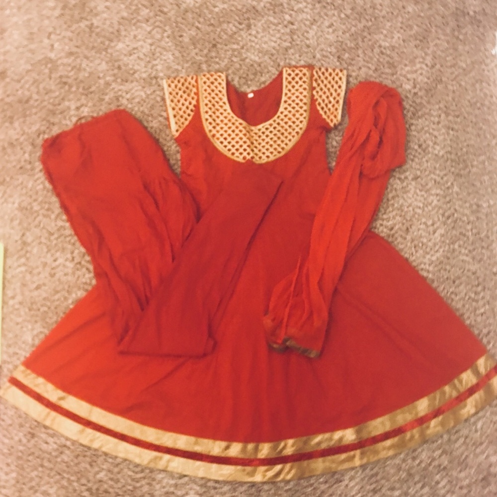 Embroidery cotton Anarkali salwar in Red